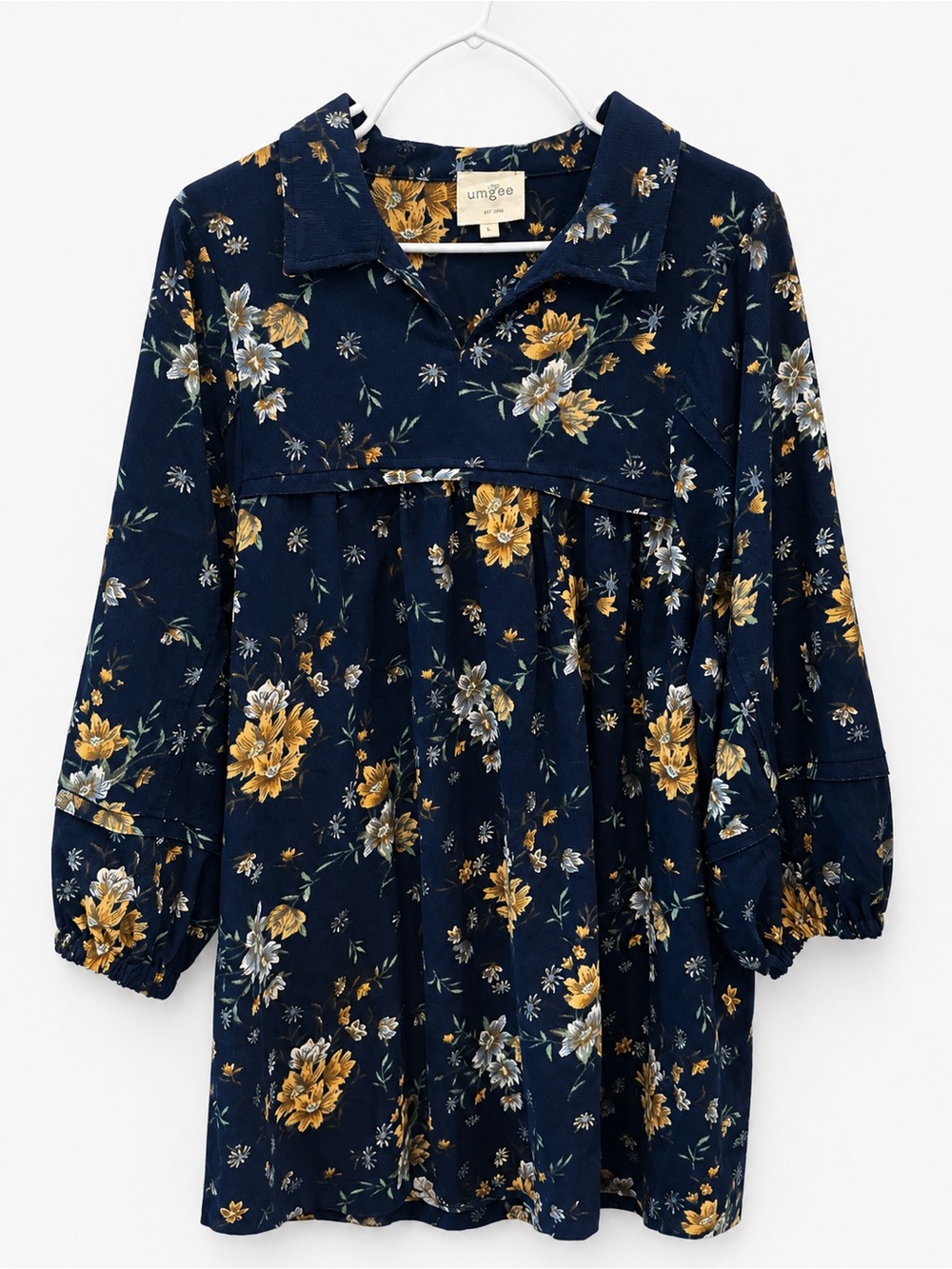 Umgee Navy Floral Long-Sleeve Woman’s Dress